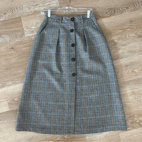 NWOT Zara Multicoloured Houndstooth Print Button-Up Wool Midi Skirt Size S - Picture 7 of 15